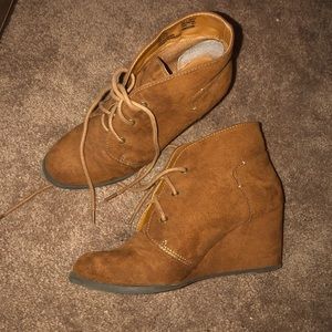 Brown faux suede wedges
